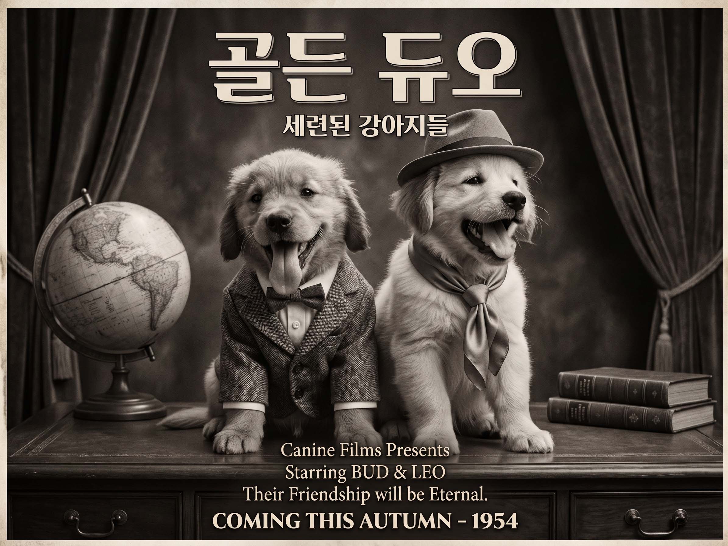 1950년대 클래식 영화 주인공 콘셉트의 강아지
